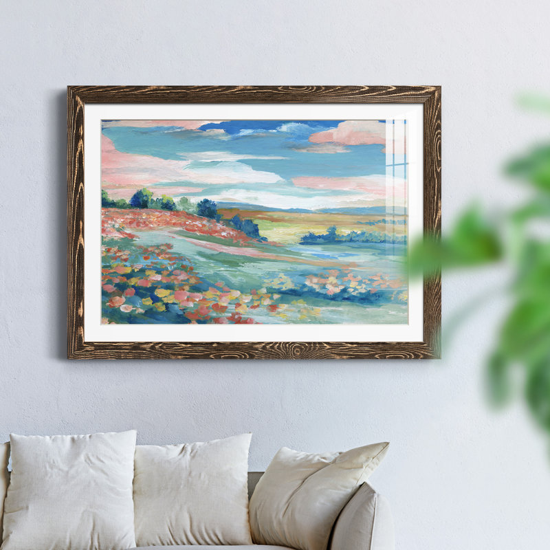 Vue pastorale - Peinture encadrée, Encadré de bois de noyer, H 31,5 po x l 23,5 po x P 1,5 po