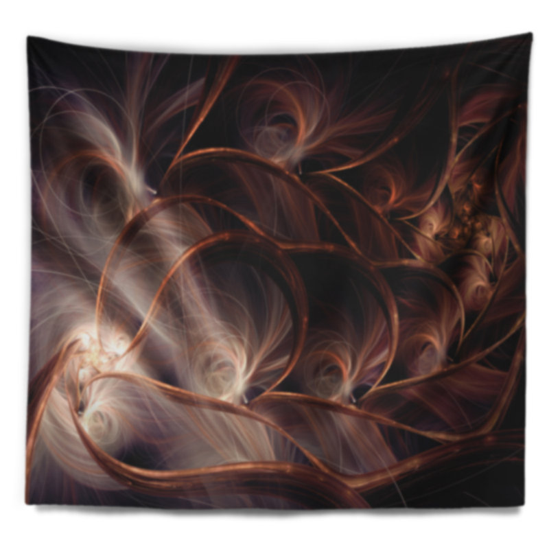 Tapisserie floral à fleur brune floral scintillant sur noir, H 32 po x l 39 po