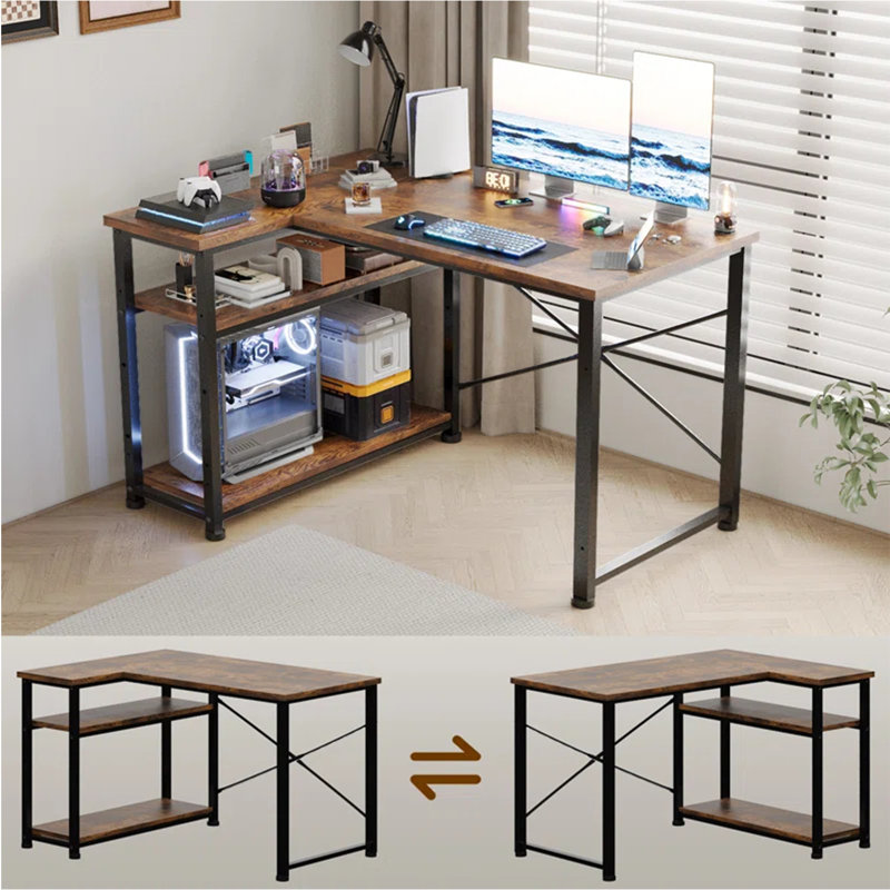 Ambus Modular L-Shaped Computer Desk, Left Hand, Brown/Black, 100cm W x 80cm D