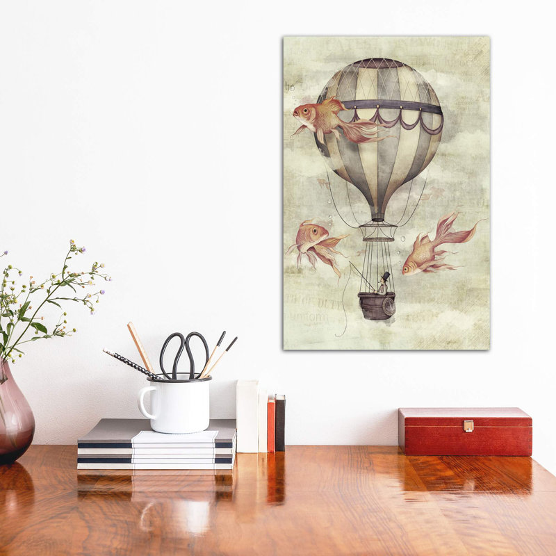 «Skyfishers» par Mike Koubou - impression d'art graphique, H 60 po x l 40po x P 1,5 po, Toile tendue