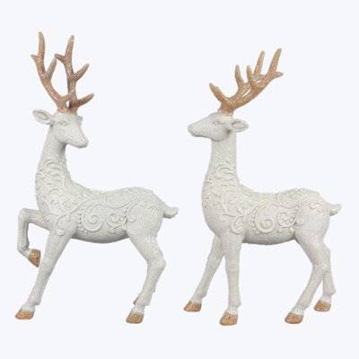 Resin Standing Reindeer With Glitter-set Of 2