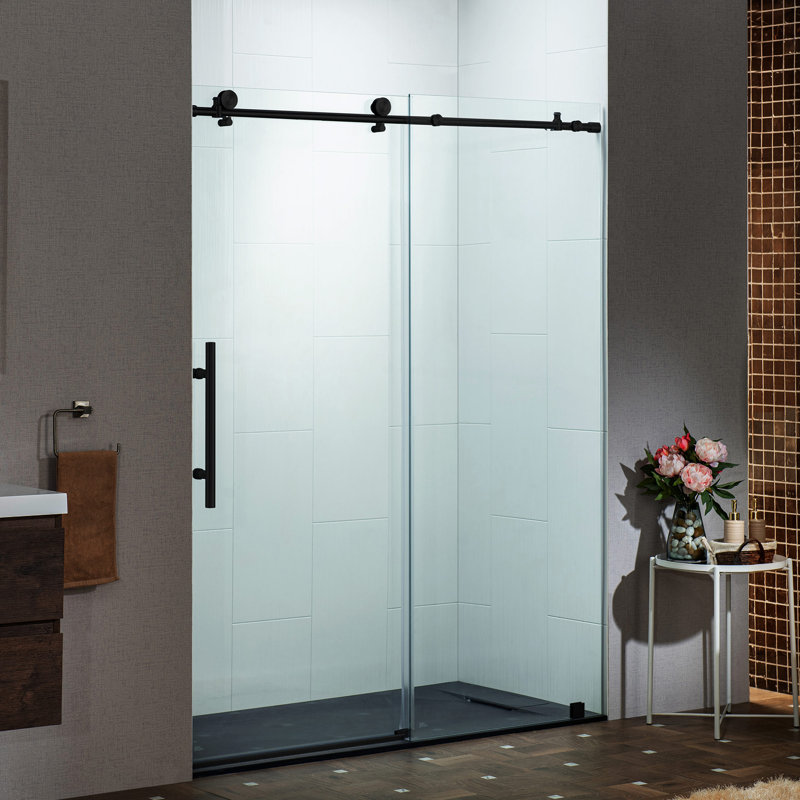 57.5-60'' W X 76'' H Single Sliding Silent-Glide Frameless Sliding Shower Door | Soft-Close, Anti-Slam Design | 3/8" Tempered Glass | Premium Stainless Steel