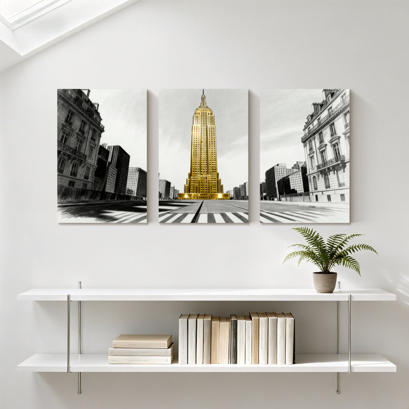 Ensemble de 3 impressions d'art sur toile, "Empire Empire", H 18 po x l 36 po