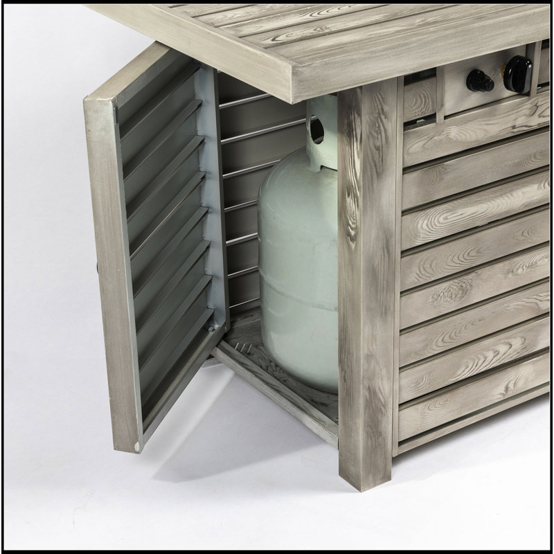 Foyer de table 54 po au gaz propane, foyer rectangulaire en acier de 50 000 BTU avec finition imitation grain de bois pour terrasse de jardin extérieur - beige clair