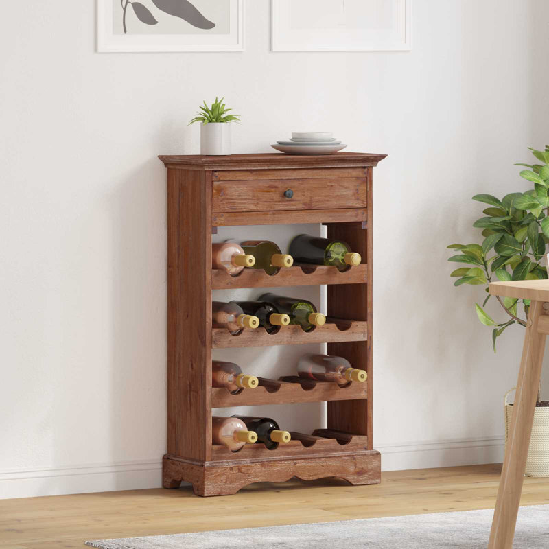 Solid Wood Open Shelving Wine Bottle Rack Natural