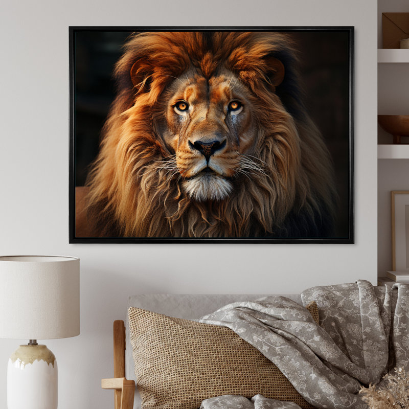 «Lion Portrait - Lion», reproduction sur toile encadrée, H 30 po x l 40 po x P 1,5 po, Cadre flottant noir