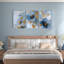 3-pièces de pivoines bleues et dorées, impression sur toile-85856487