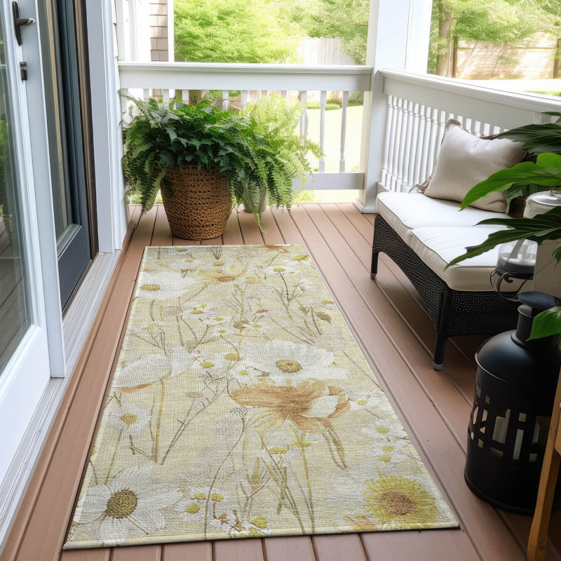 Machine Washable Indoor/Outdoor Claudian ACN1505 Wheat Rug, Runner 2'3" x 7'6"