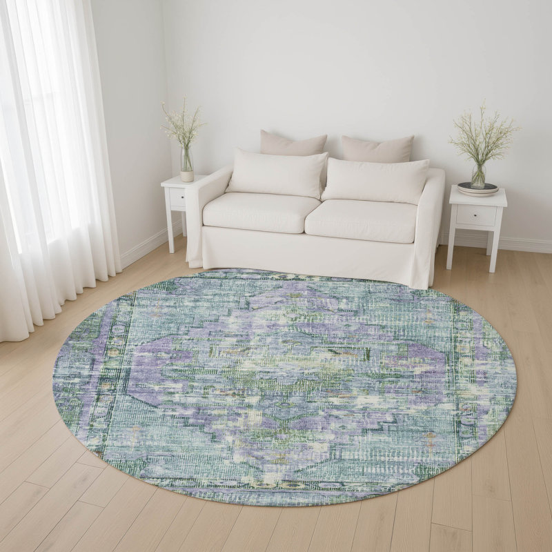 Premium Machine Washable Lubbers AMF1730 Global Rug, Round 8'