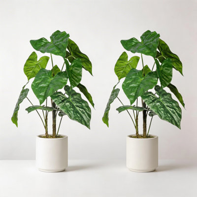30 po Alocasia, plante artificielle tropicale avec pot à fleurs blanc