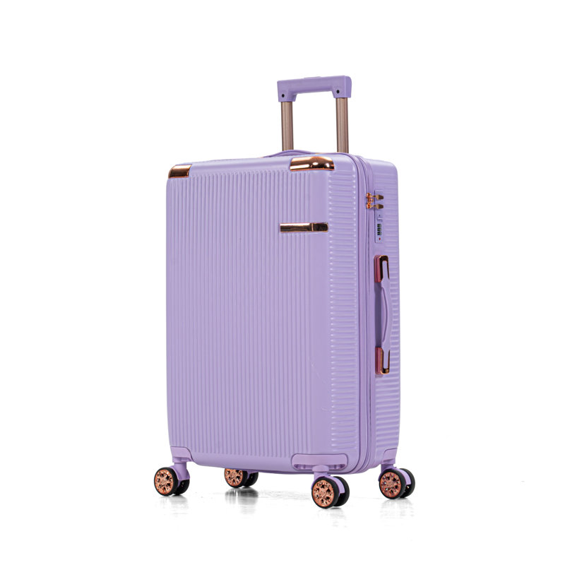 Bagages de transport en plastique mauve ABS rigide avec roulettes pivotantes à 360 degrés et serrure de style TSA