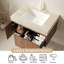 Meuble-lavabo simple moderne de luxe de 76 cm (30 po), de style médiéval, mural, avec dessus en faux marbre et lavabos suspendus en bois.