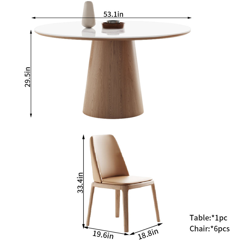 Ensemble de salle à manger Nordic, H 29,5 po x L 53,1 po x P 53,1 po, 7
