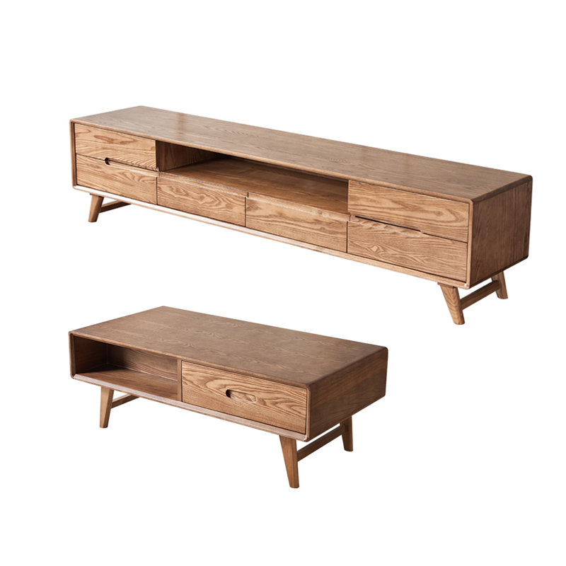 Ensemble de meuble télé et table basse en bois de frêne massif