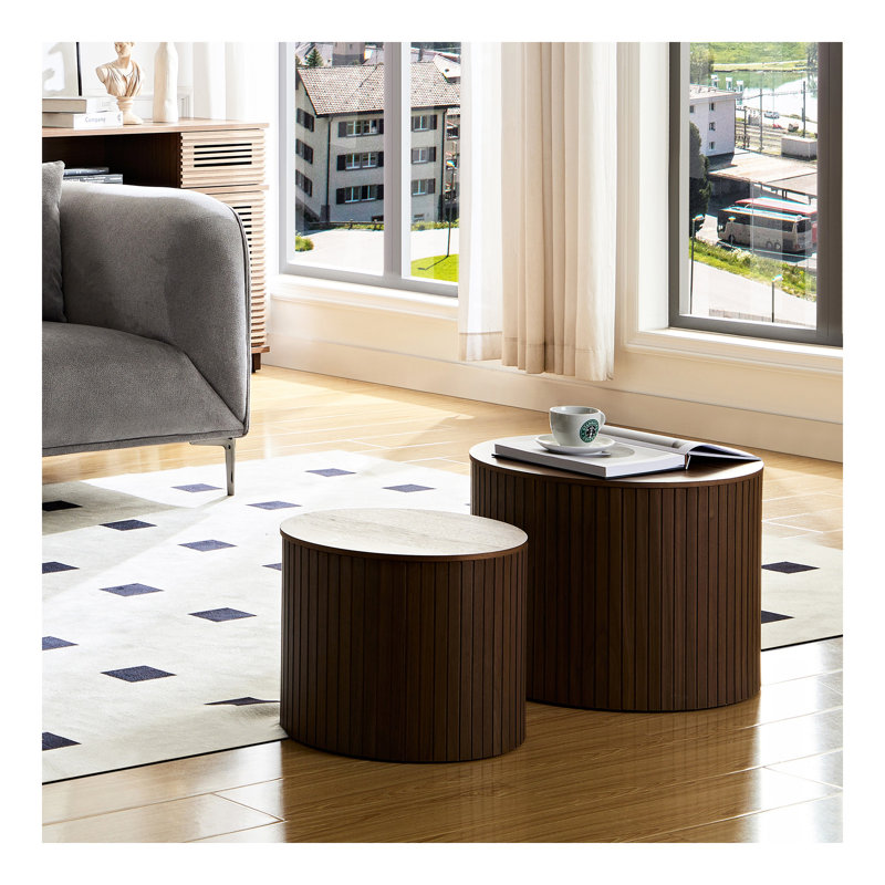 Ensemble de tables gigognes en panneau de fibres à densité moyenne, ensemble de 2 pièces
