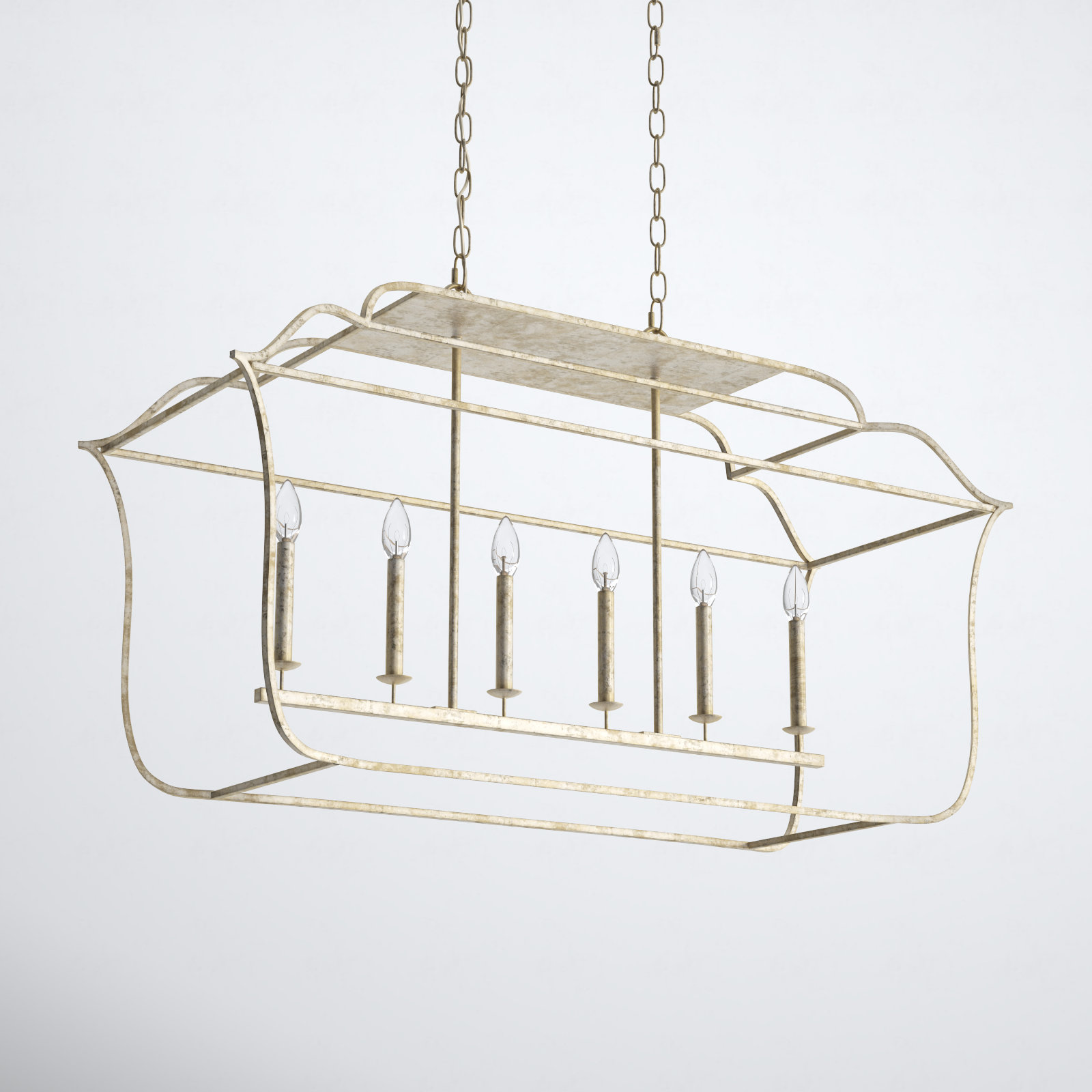 6 - Light Metal Dimmable Lantern Chandelier, Century Silver Leaf