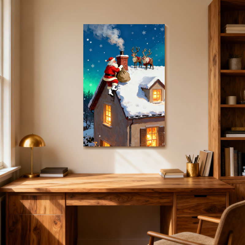 Toit de Noël avec rennes et cheminée, H 18 po x l 12 po