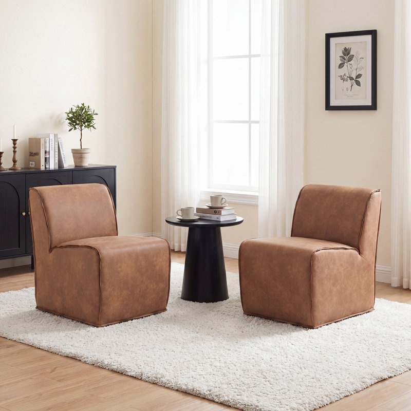 Chaise d'appoint rembourrée avec roues cachées Modern Minimalist Performance, Brun