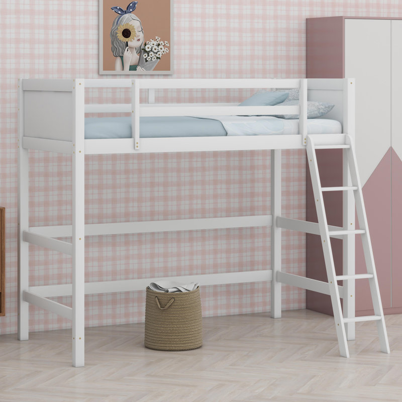 Lit mezzanine en bois avec échelle, White