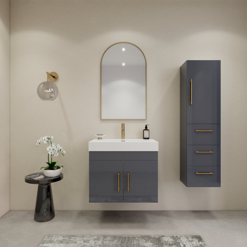 29.5" Wall-Mounted Single Bathroom Vanity Set, Glossy Gray
