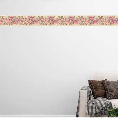 Bordure de papier peint autocollant Jendri - rose floral, roses en fleurs crème, bordure rétro Hortensia, 15 pi X 7 po, auto-adhésif