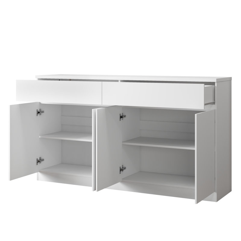 Buffet avec rangement, grande armoire de rangement avec 2 tiroirs et 4 portes, table basse en bois pour la salle à manger