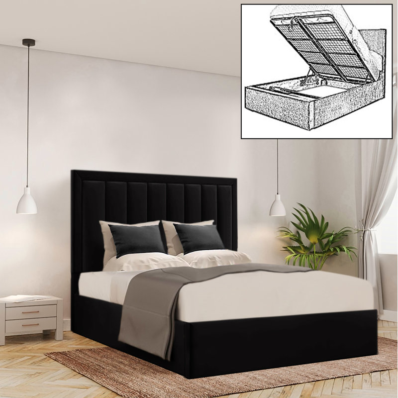 Brantlie Upholstered Ottoman Storage Bed, Black, Small Double (4')