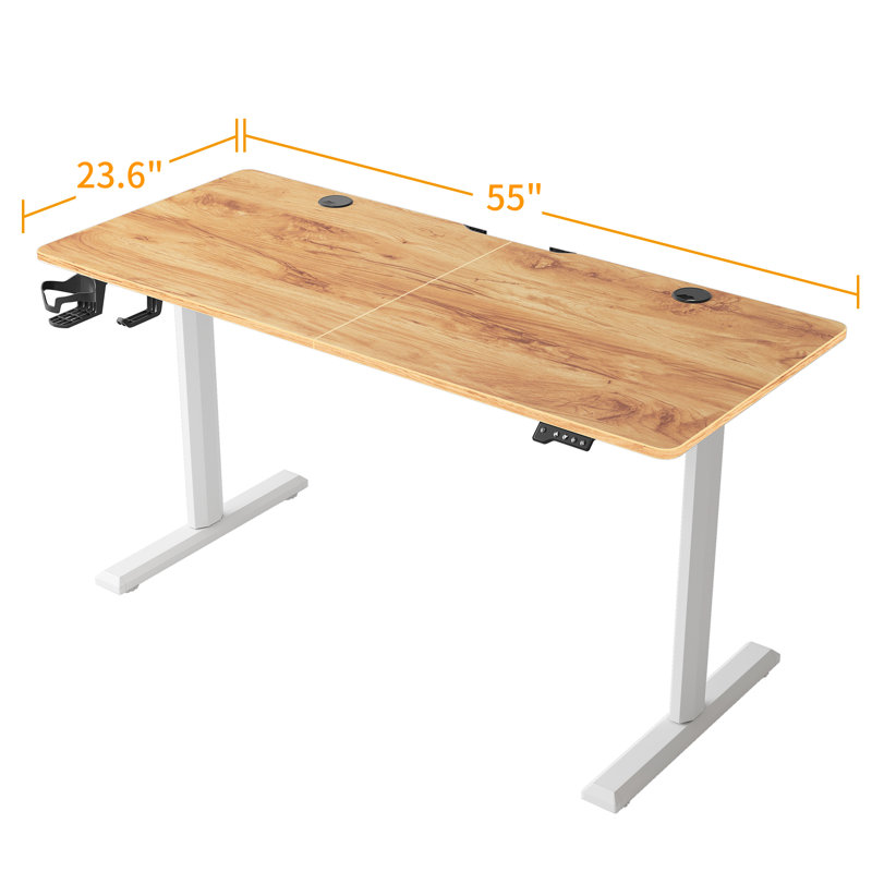 Bureau debout à hauteur ajustable Itsuo, L 55 po x P 23,60 po, Rustique clair / blanc