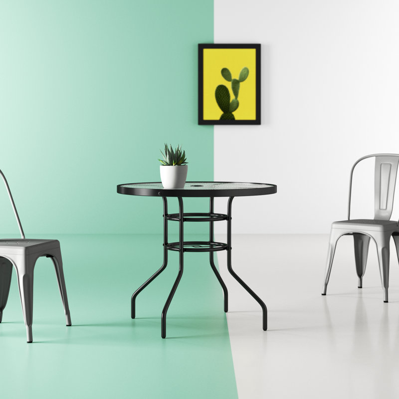 Cecilia Round Metal Outdoor Bistro Table With Umbrella Hole , 32'' in. W 32'' in. D