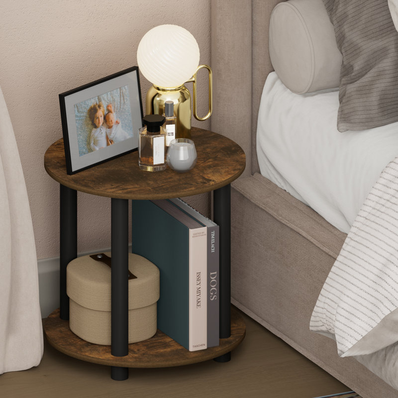 Furinno TURN-N-TUBE Nght Stand, 2-Tier Small Round Nightstand, Toolless Assembly End Table with Open Shelf, Bedside Table, Side Table, for Bedroom, Closet, Living Room, Amber Pine