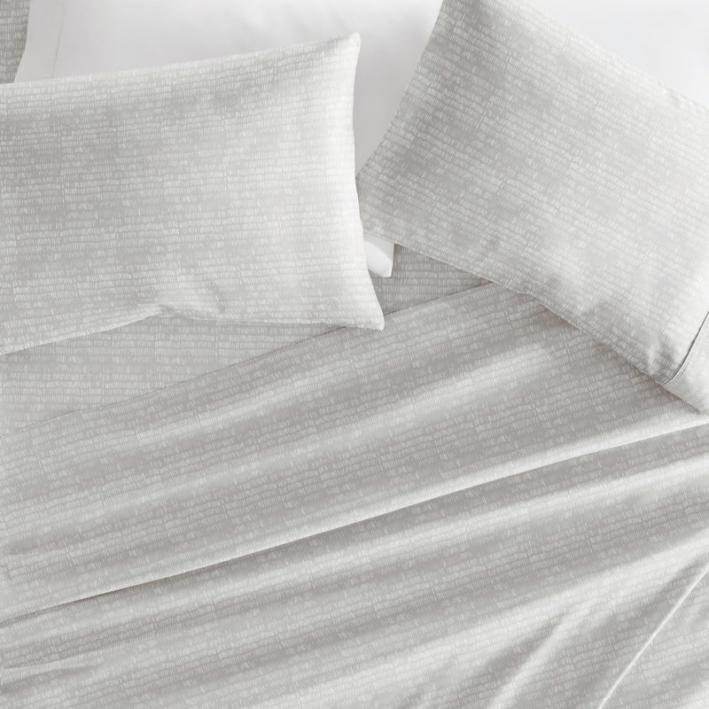 Literie en microfibre ultra douce, Ensemble de draps pour grand lit avec 2 taies d'or, Motif géométrique gris clair