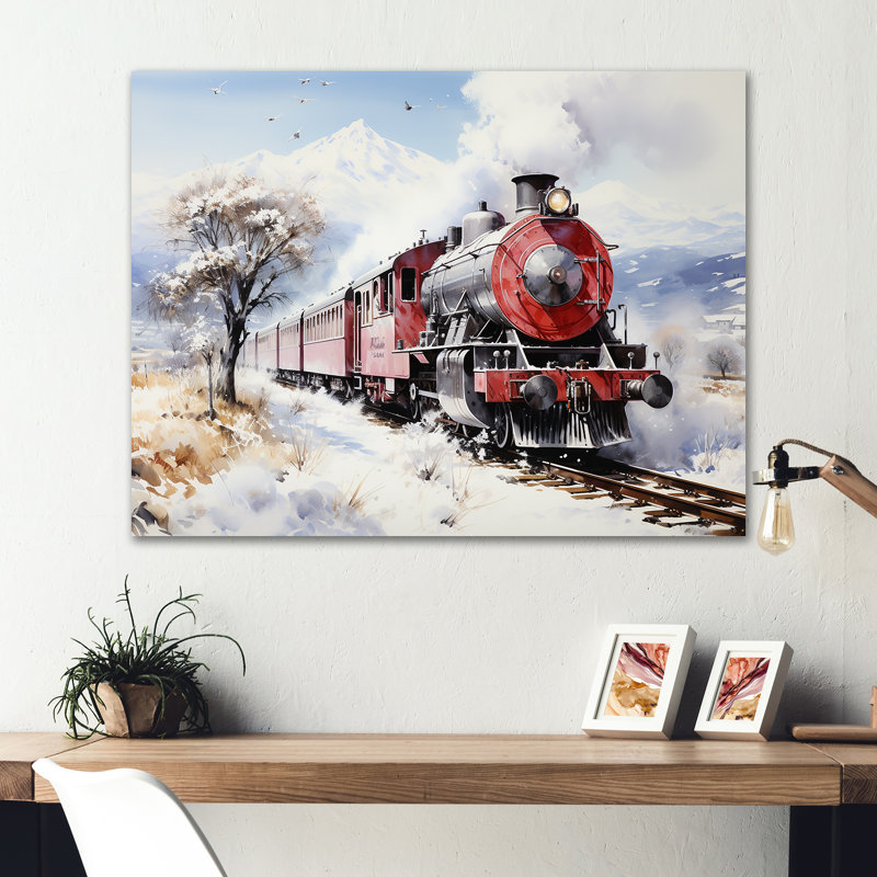 Rouge et blanc, beau train champêtre - train, art mural en métal, H 12 po x l 20 po x P 1 po