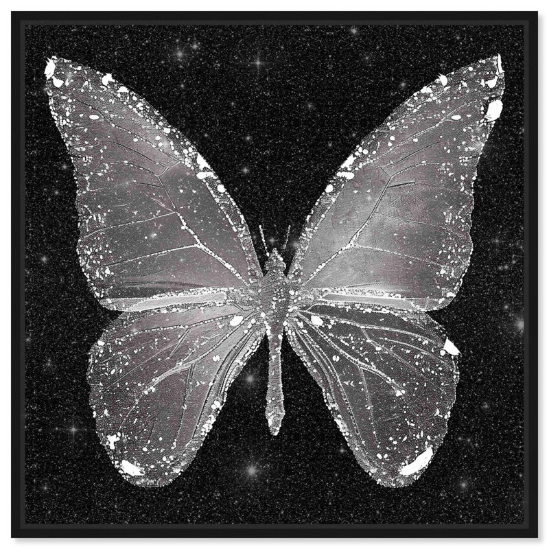 «Sparkling Silver Butterfly» par Art Remedy, H 21 po x l 21 po x P 1,8 po, Cadre flottant noir
