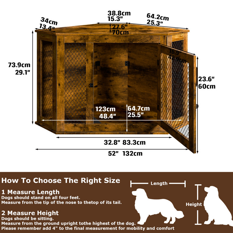 Caisse pour chien Bromborough, Brun, H 29,1 po x l 52 po x P 27,6 po