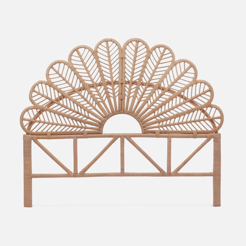 Boleyn Natural rattan headboard queen bed 160cm, 130cm H x 160cm W x 6cm D