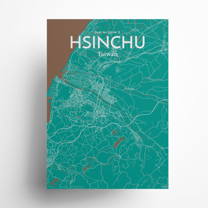 Hsinchu City Map In Nature - No Frame Print, 27.6cm H x 19.7cm W x 0.05cm D