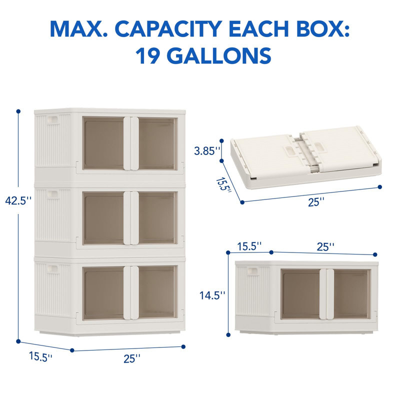 228 QT Stackable Storage Bins With Lids, Collapsible Plastic Storage Bins With Doors And Built-In Wheels For Home Dorm Closet Organizers And Storage(Milky White)