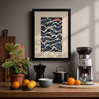 Ocean Wave Pattern Japandi - Framed Print