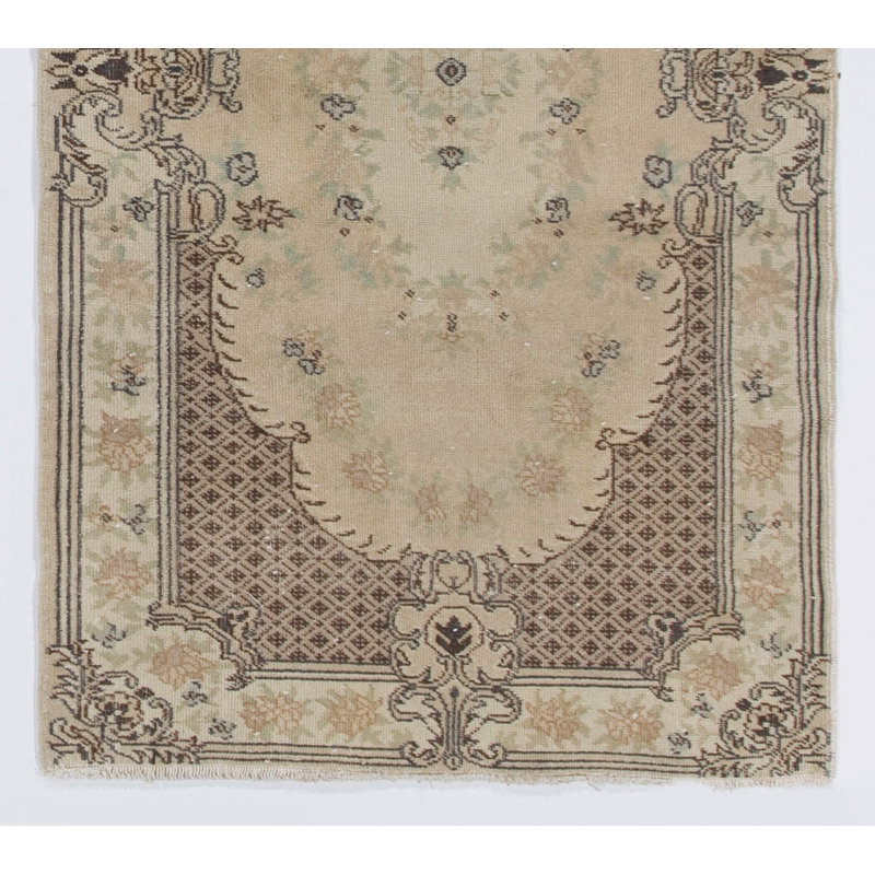 Tapis turc rétro noué à la main de style baroque aux couleurs neutres