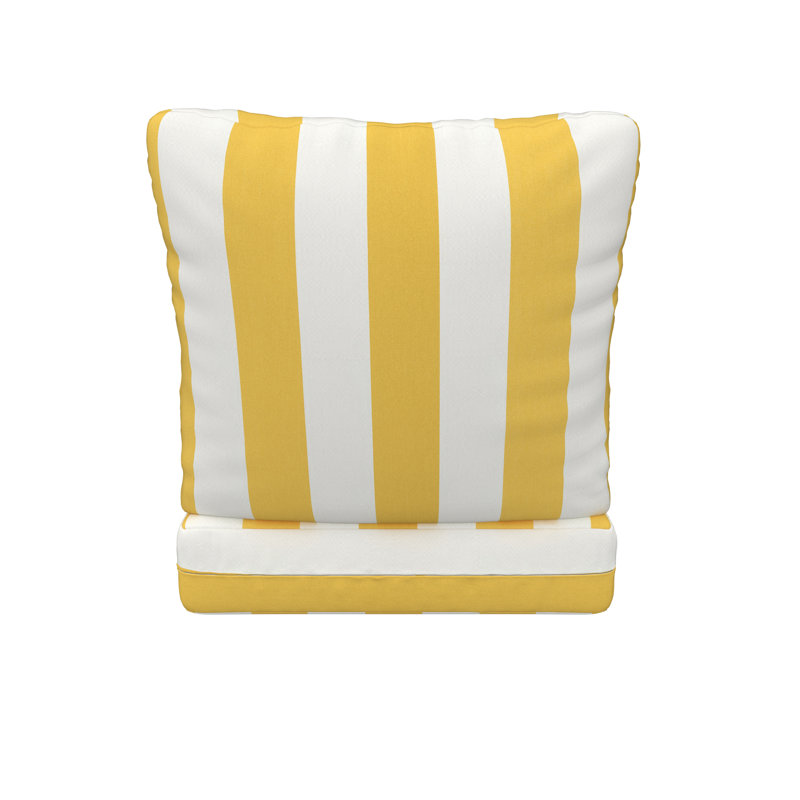 Amala Sunbrella® Outdoor Deep Seating Lounge Chair Seat/Back Cushion, Sunbrella Sail Away Sunflower Cabana Stripe