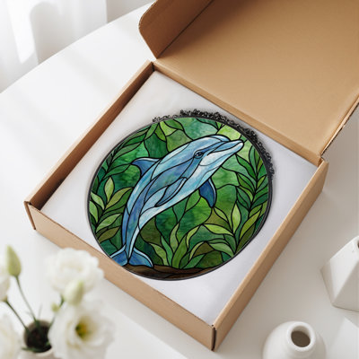 Panneau de vitrail 12 "H Dolphin Seascape