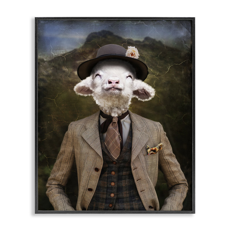«Happy Classic Lamb», estampe numérique par Karen Burke, Giclée encadrée noir minuit, H 14 po x l 11 po