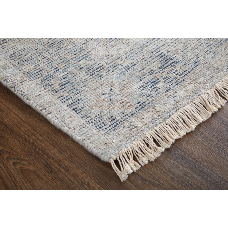 Tapis gris en coton / laine noué à la main Amraj, Rectangle 9 pi x 12 pi