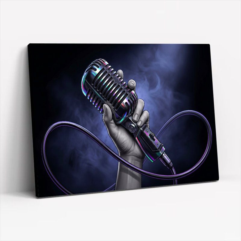 Microphone, reproduction d'art sur toile, ensemble de 1, 28"H x 40"W, Wrapped Canvas