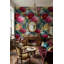 Papier peint floral, décoration murale rétro dorée
