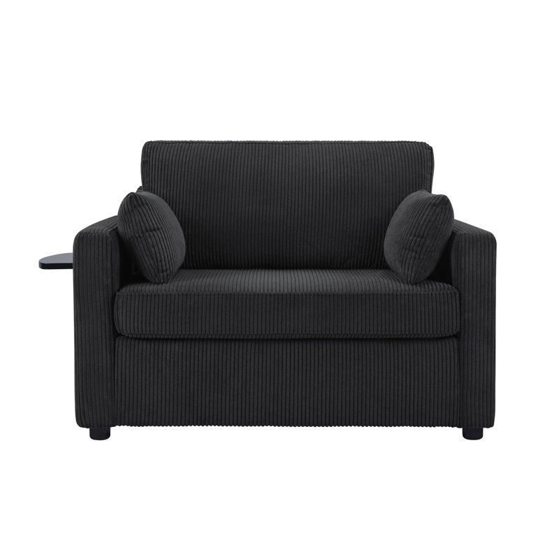 Canapé-lit simple de 47,2 po avec fonction de lit escamotable, mini table d'appoint pliable sur le bras pour les boissons, accoudoirs droits pour le port, petits objets de rangement, coussins lombaires confortables, velours côtelé doux