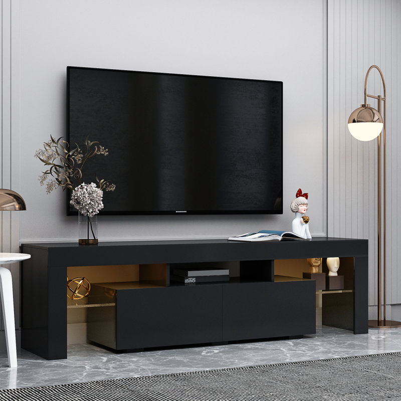 Meuble télé moderne 20 lumières DEL avec télécommande, Noir
