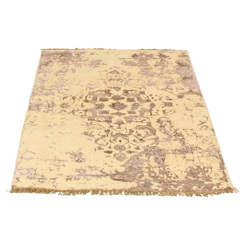 Tapis intérieur en laine beige/brun 4 pi 6 po x 6 pi 6 po one-of-a-kind à la main-noué la 2010 Estrid