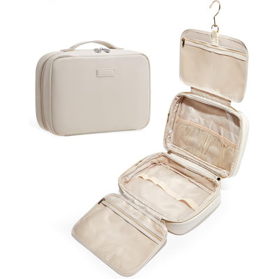 Toiletry Bag with Hanging Hook, Travel Makeup Bag PU Leather Cosmetic Bags for Women Make Up Organizer