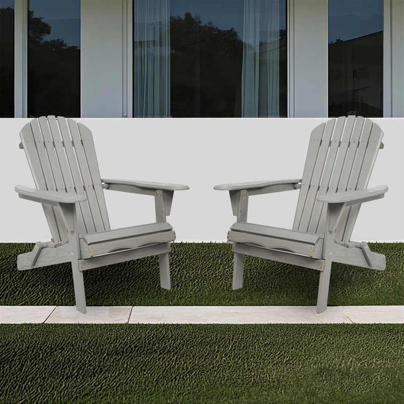 Ensemble de 2 chaises longues en bois de cèdre massif avec grain de bois, Gris